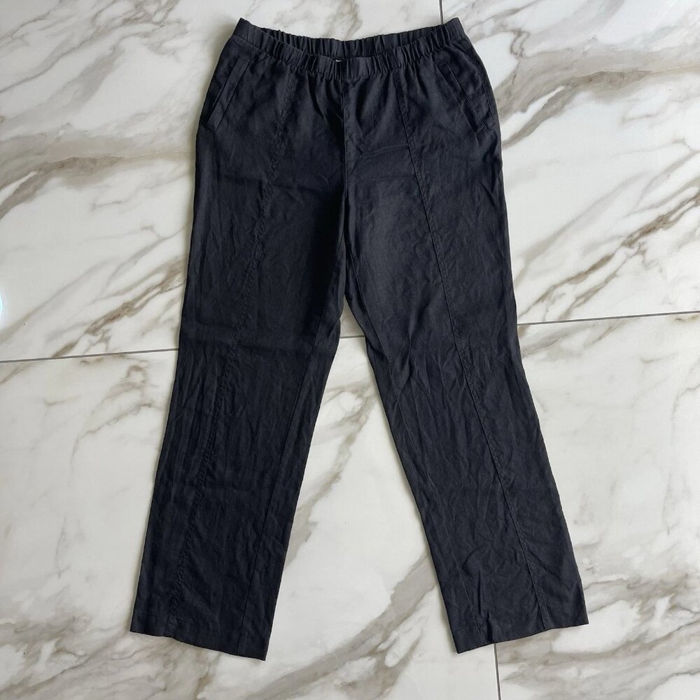 Chicos Black 100% Linen Straight Leg Pull On Casual Pants Size Women’s L-XL